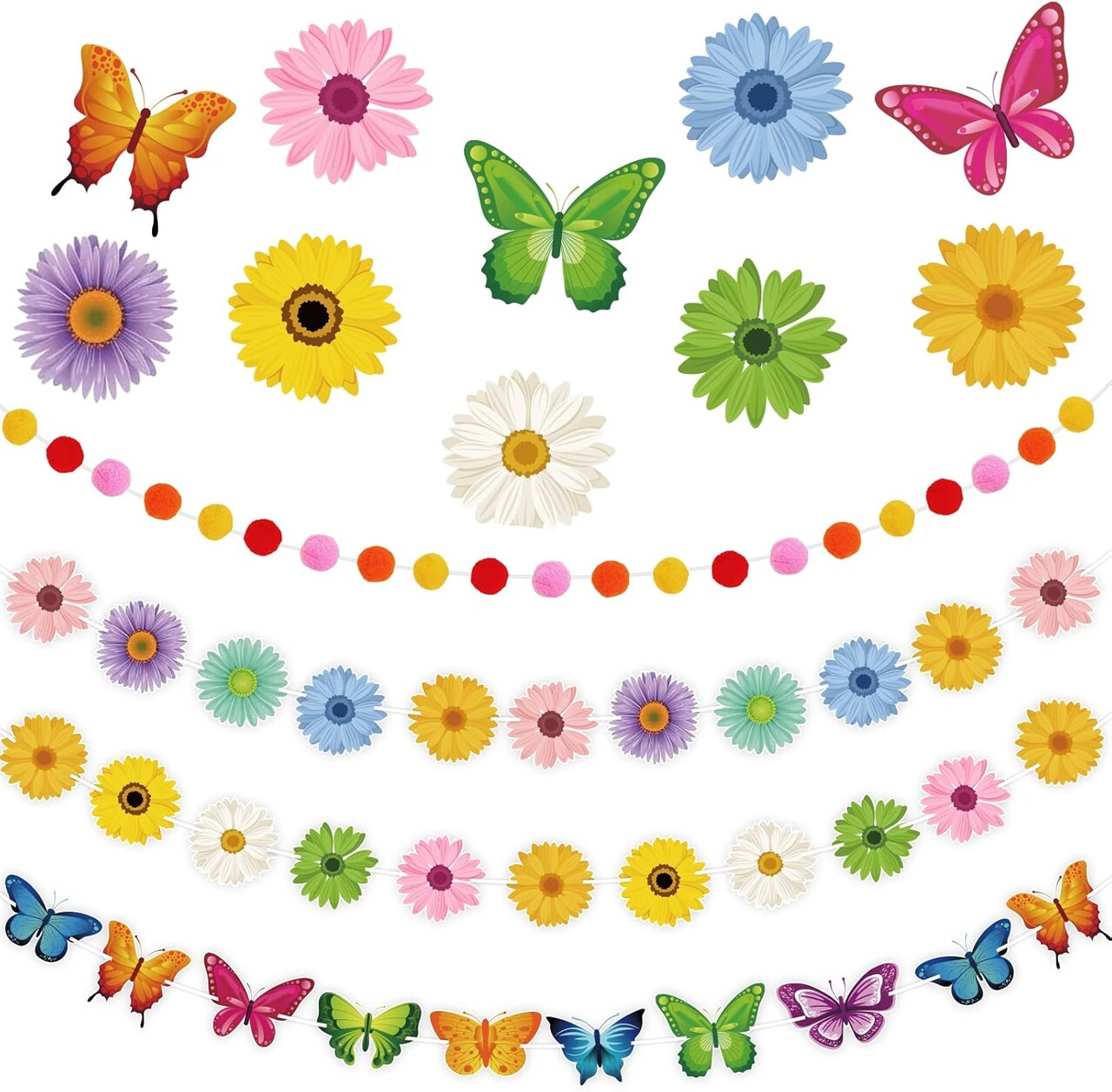 4-Piece Spring Banner Decor Set | Butterfly & Sunflower Hanging Garland Kit for Easter, Classroom, Mantel, Wedding & Indoor/Outdoor Party Supplies